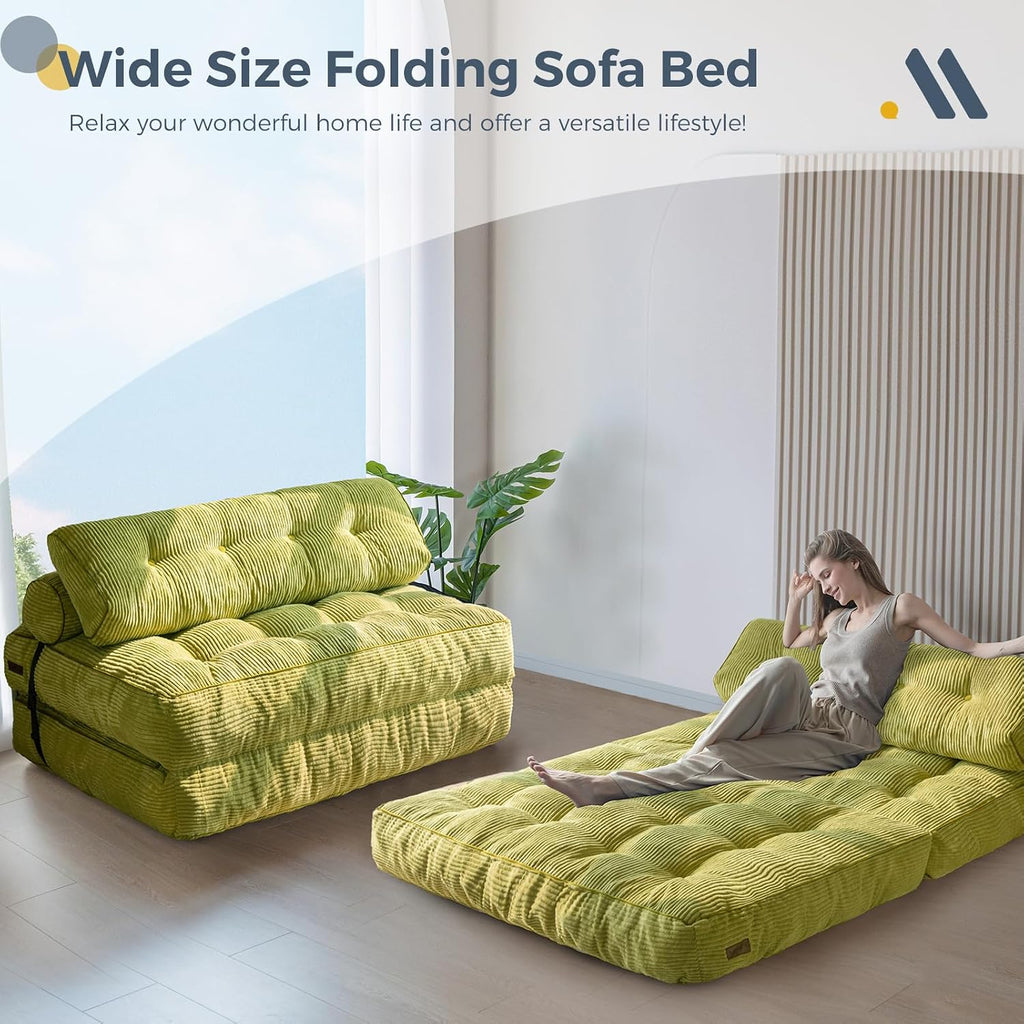 MAXYOYO Folding Sofa Bed, Convertible Sleeper Chair with Pilow Foldable Mattress with Back Support, Portable Fold Out Chair Bed for Living Room Bedroom, Green Double