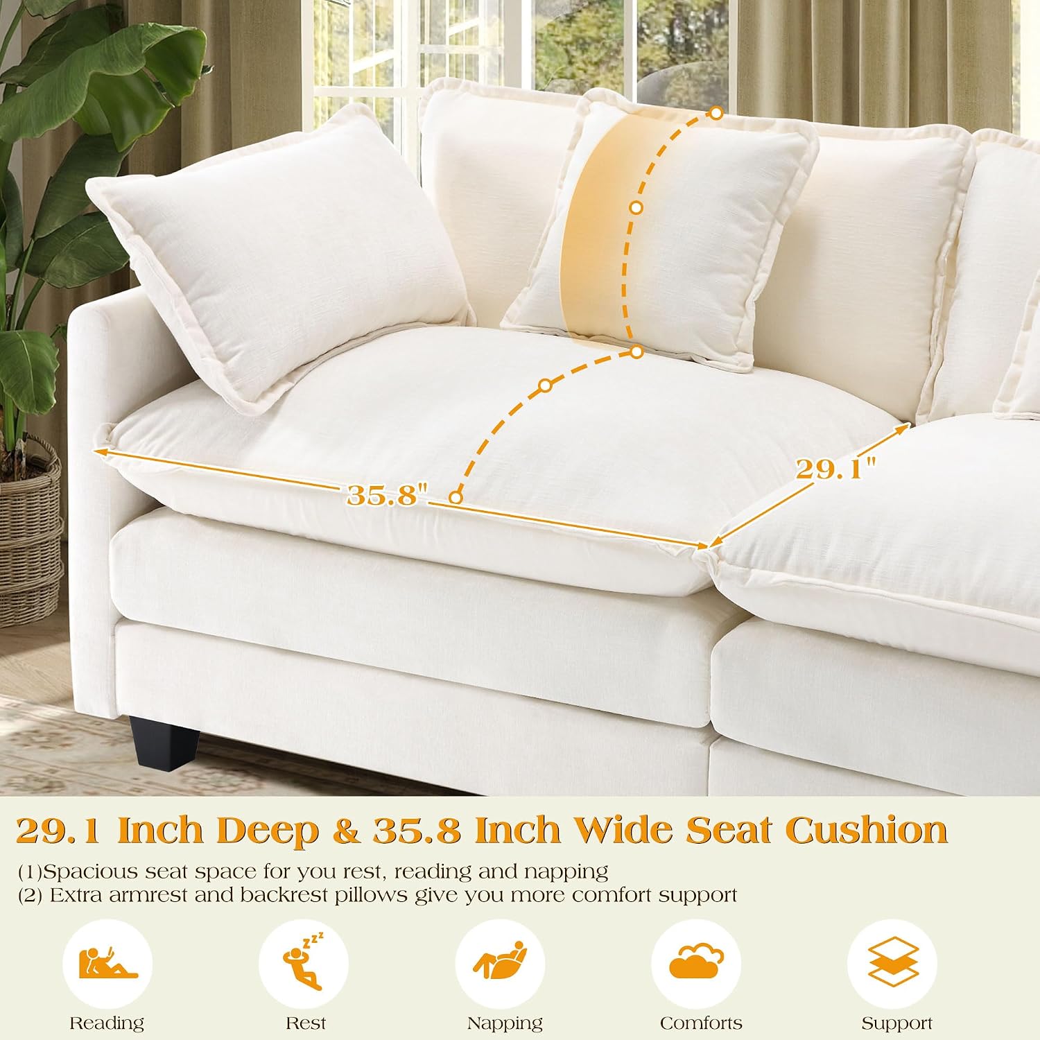 77.6' Modular Sectional Sofa,Loveseat Couch for Living Room, Modern Deep Seat Sofa 2 Seater Chenille Fabric Comfy Cloud Couches with Throw Pillows & Ottoman for Apartment,Small Spaces