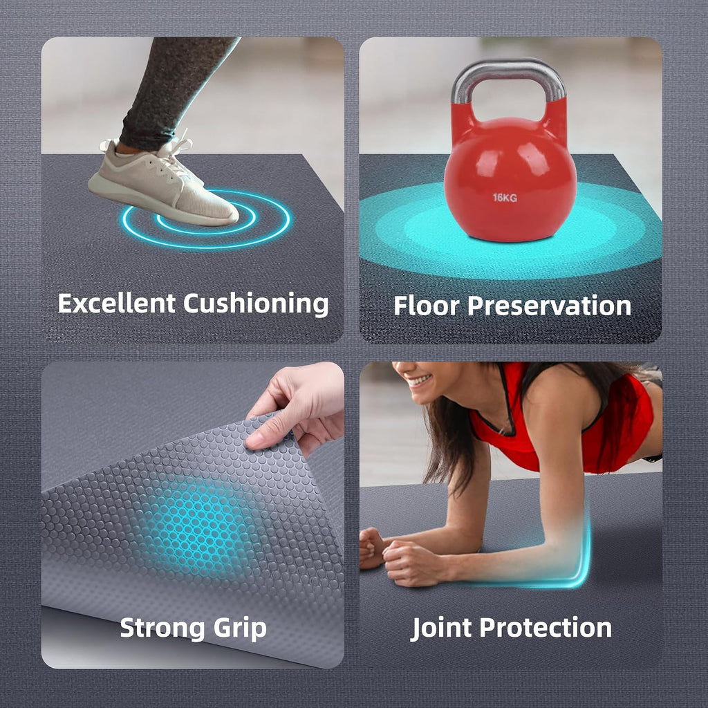 GymCope Large Exercise Mat for Home Workout,12'x6'/10'x6'/9'x6'/8'x6'/7'x5'/6'x4' (7mm) Extra Thick Workout Mat, High-Density Gym Mat for Cardio, Jump Rope, MMA, Weights (Shoe-Friendly)