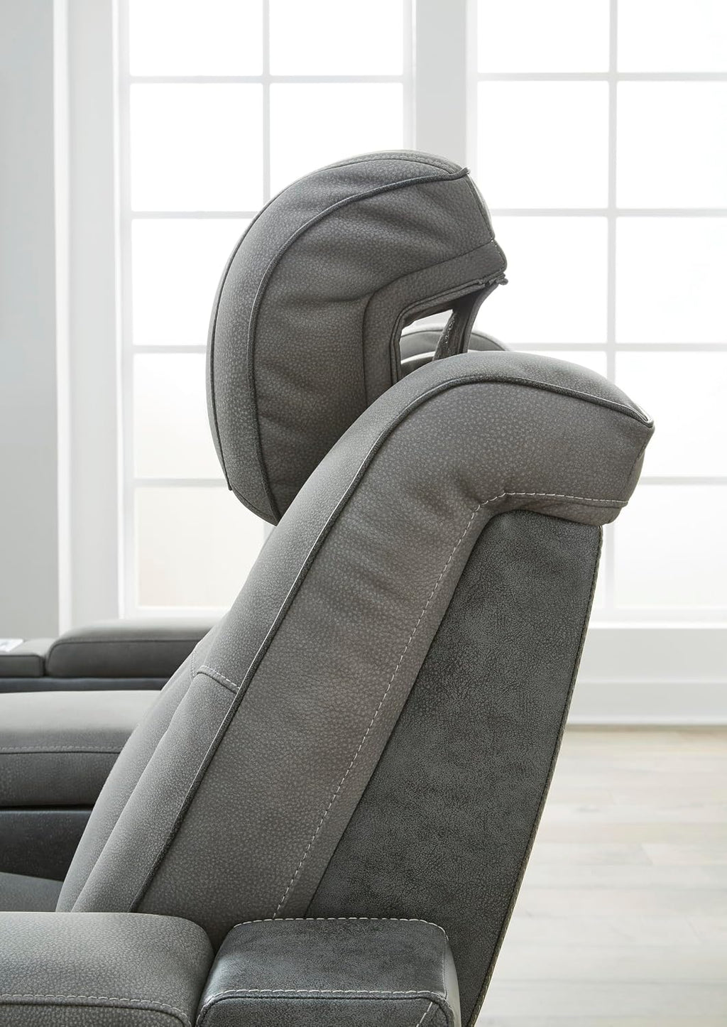 Signature Design by Ashley Next-Gen DuraPella Modern Faux Leather Power Reclining Sofa with Adjustable Headrest, Gray