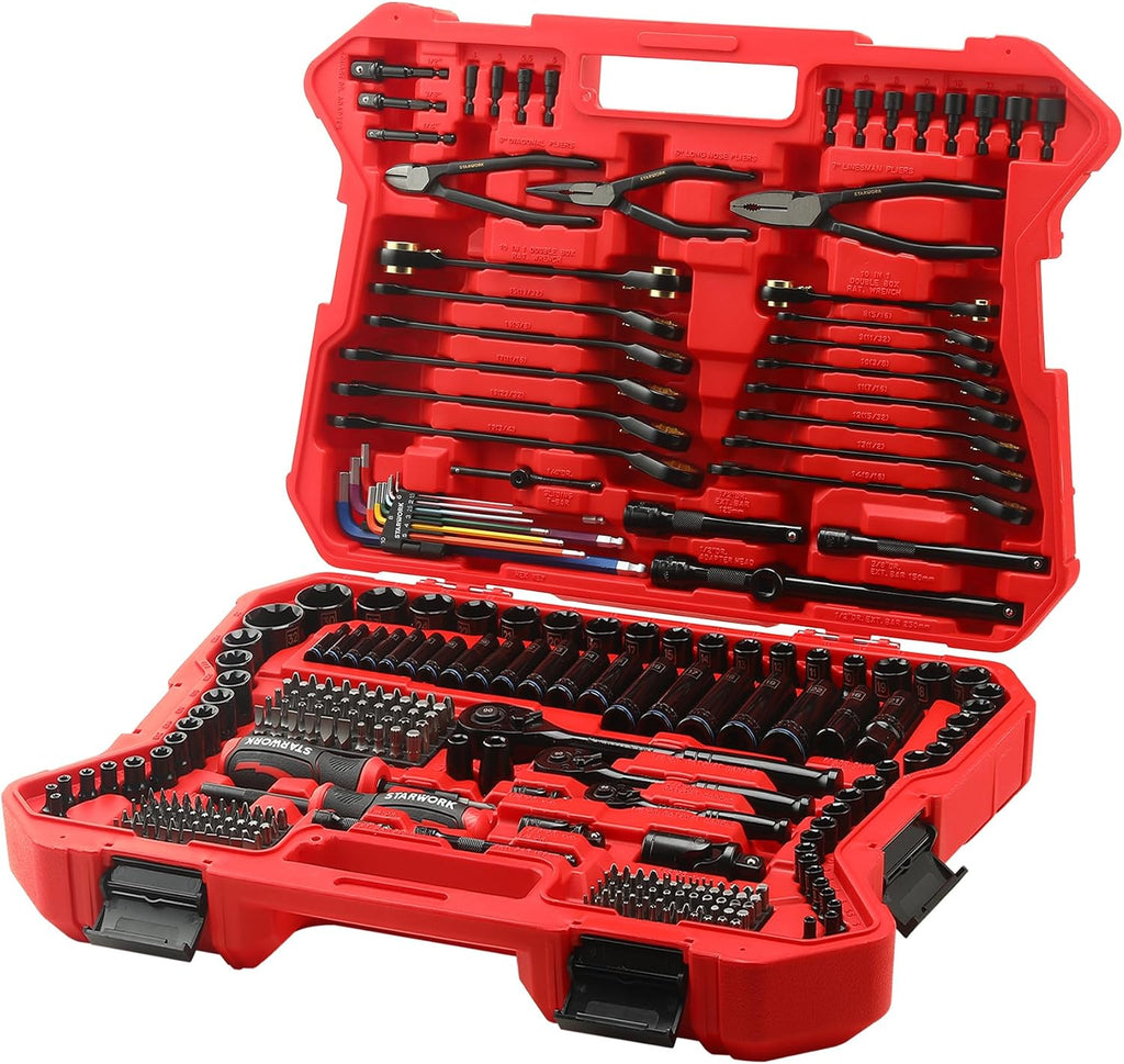 STARWORK TRUE MECHANIC™ 305-Piece Mechanics Tool Set with 120-Tooth Reversible Ratcheting Wrench Set, 1/4', 3/8', 1/2' Drive, Professional Metric Set
