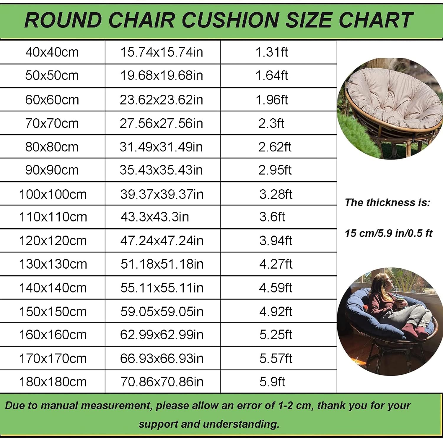 Thickened Overstuffed Round Chair Cushion - Soft and Comfortable Seat Cushion for Hanging Egg Chair, Swing, Rocking Chair - Indoor Outdoor Patio Furniture Accessory