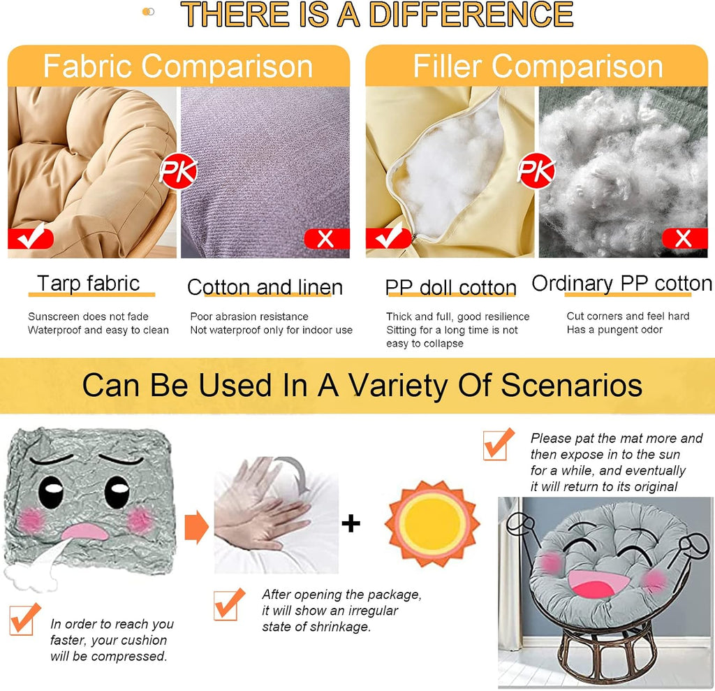 Thickened Overstuffed Round Chair Cushion - Hanging Egg Chair, Swing Rocking Chair Seat Cushion