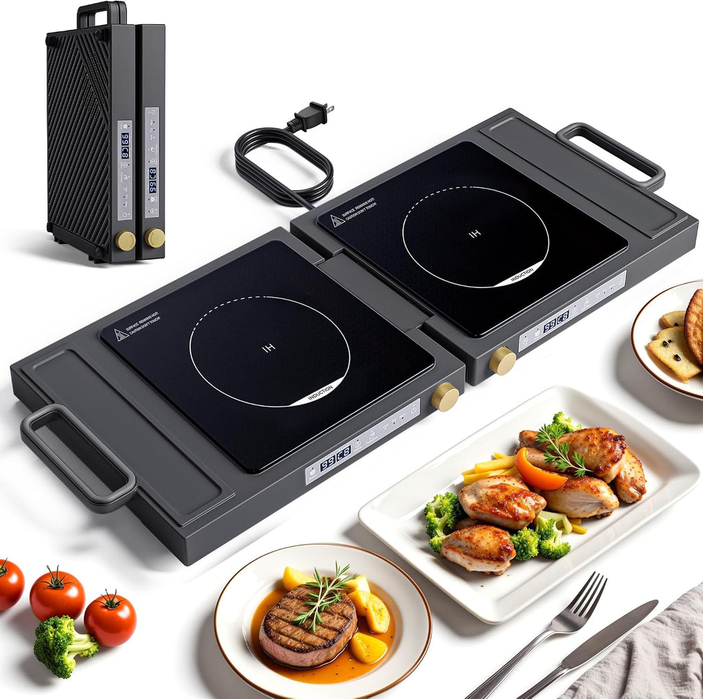 Double Induction Cooktop, 1800W Portable Dual Burner with 8 Power Levels, Sensor Touch Control & 99-Min Timer, Fold-n-Store Design for RV, Small Kitchen & Outdoor Cooking (black)