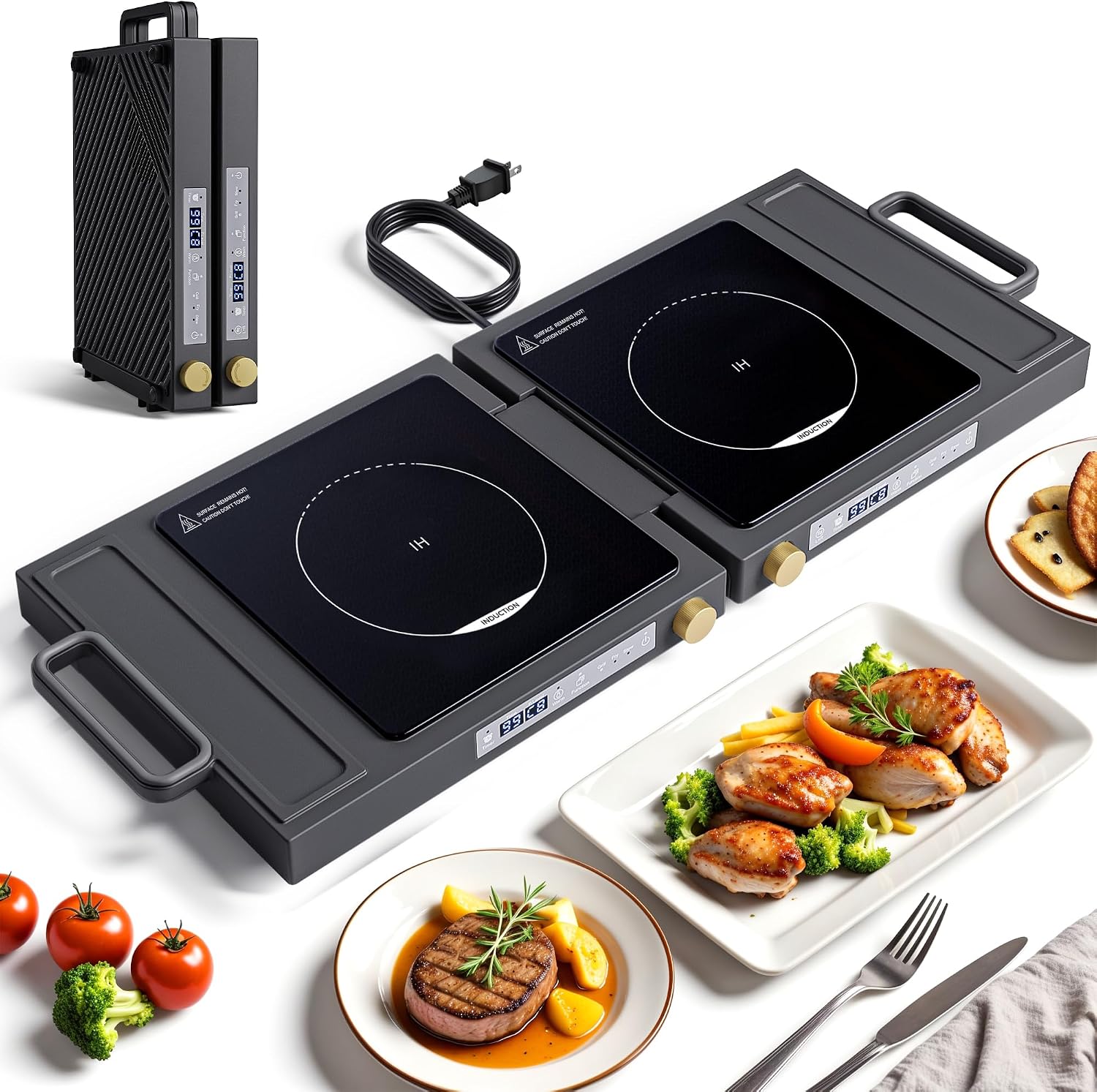 Double Induction Cooktop, 1800W Portable Dual Burner with 8 Power Levels, Sensor Touch Control & 99-Min Timer, Fold-n-Store Design for RV, Small Kitchen & Outdoor Cooking (black)