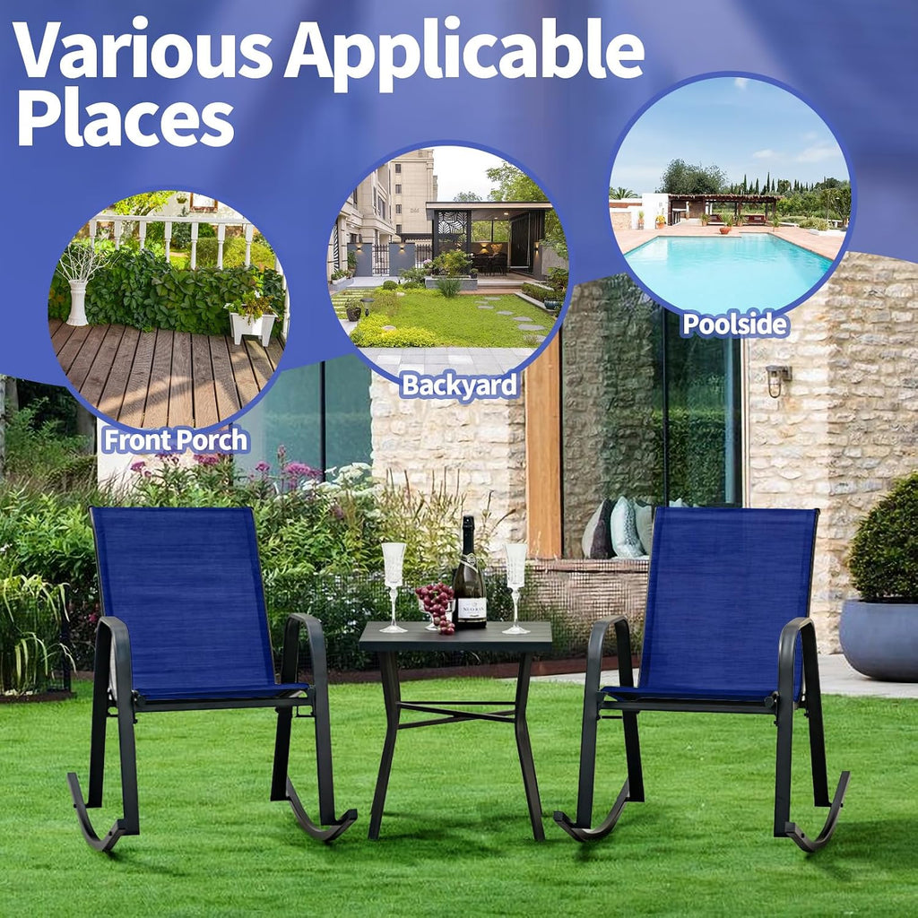 Giantex Outdoor Rocking Chairs Set of 2, Patio Rocking Chairs w/Breathable Seat & Back, Heavy-Duty Metal Support, Ergonomic Outside Rocker for Backyard, Poolside, Garden, Navy