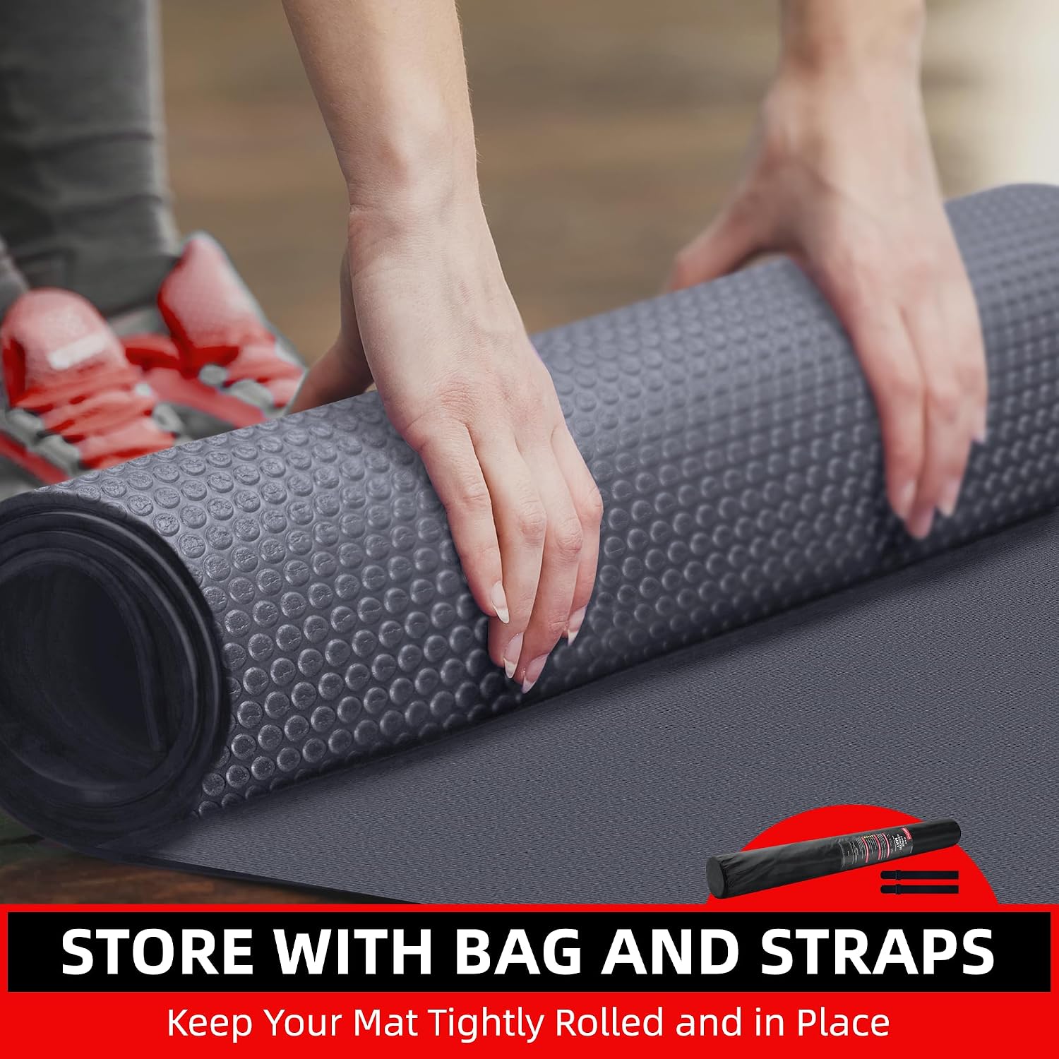 GymCope Large Exercise Mat for Home Workout,12'x6'/10'x6'/9'x6'/8'x6'/7'x5'/6'x4' (7mm) Extra Thick Workout Mat, High-Density Gym Mat for Cardio, Jump Rope, MMA, Weights (Shoe-Friendly)