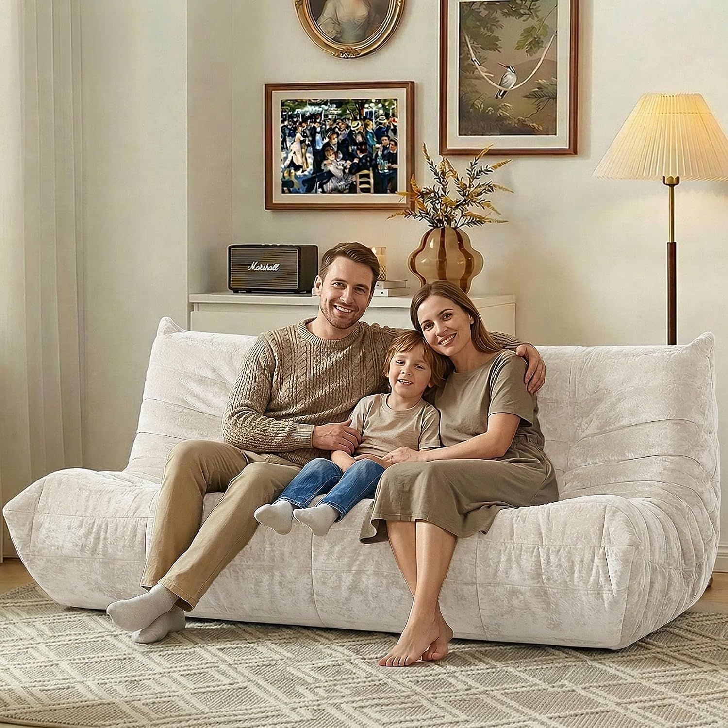 HABUTWAY Bean Bag Chair, Giant Bean Bag Chairs for Adults, 3 Seater Fireside Chair, Lazy Large Floor Bean Bag Sofa for Living Room, Bedroom, Dorm, Office (Beige)