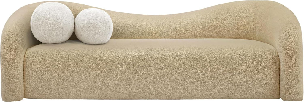 Meridian Furniture 186Beige-S Kali Collection Modern | Contemporary Sofa with Soft Beige Faux Shearling Teddy Fabric, Curved Back, 86' W x 33' D x 27' H, Beige