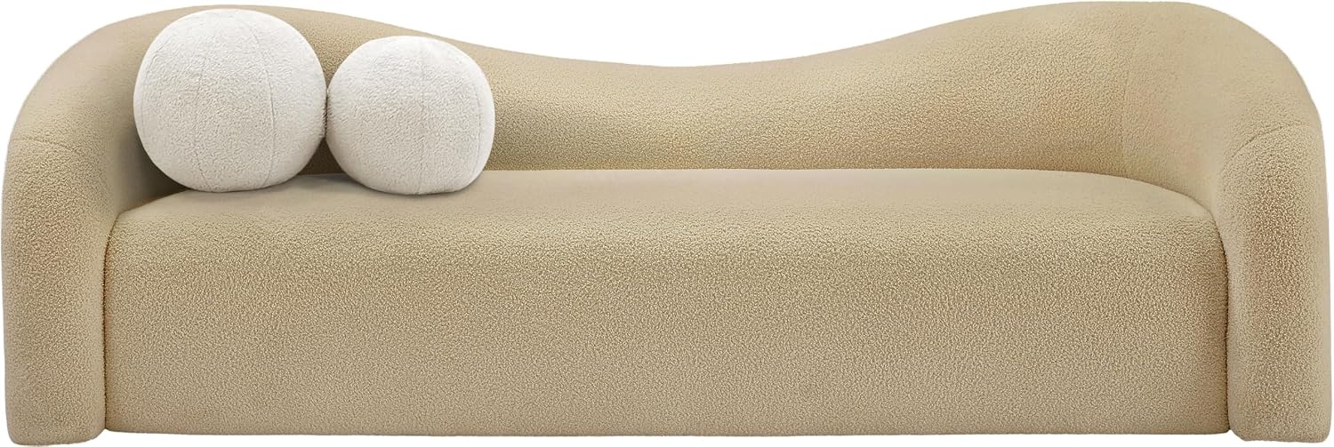 Meridian Furniture 186Beige-S Kali Collection Modern | Contemporary Sofa with Soft Beige Faux Shearling Teddy Fabric, Curved Back, 86' W x 33' D x 27' H, Beige