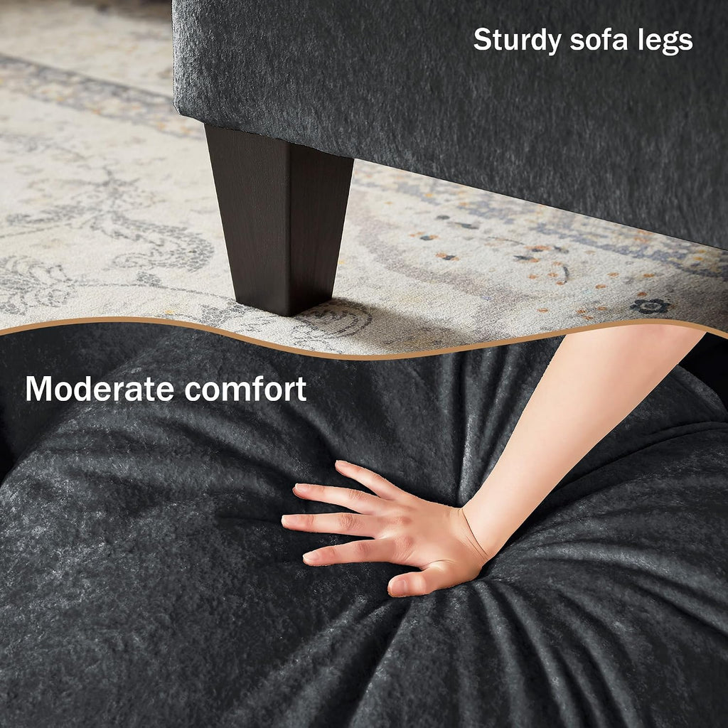 Sectional Couch for Living Room, Modern Polyester Fibre U Shaped Sofa Couches with Double Chaise, Upholstered 4 Seater Sofa for Living Room, Apartment, Office, Black