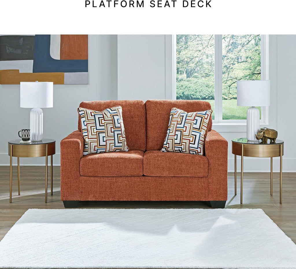 Signature Design by Ashley Aviemore Casual Loveseat with 2 Accent Pillows, Orange