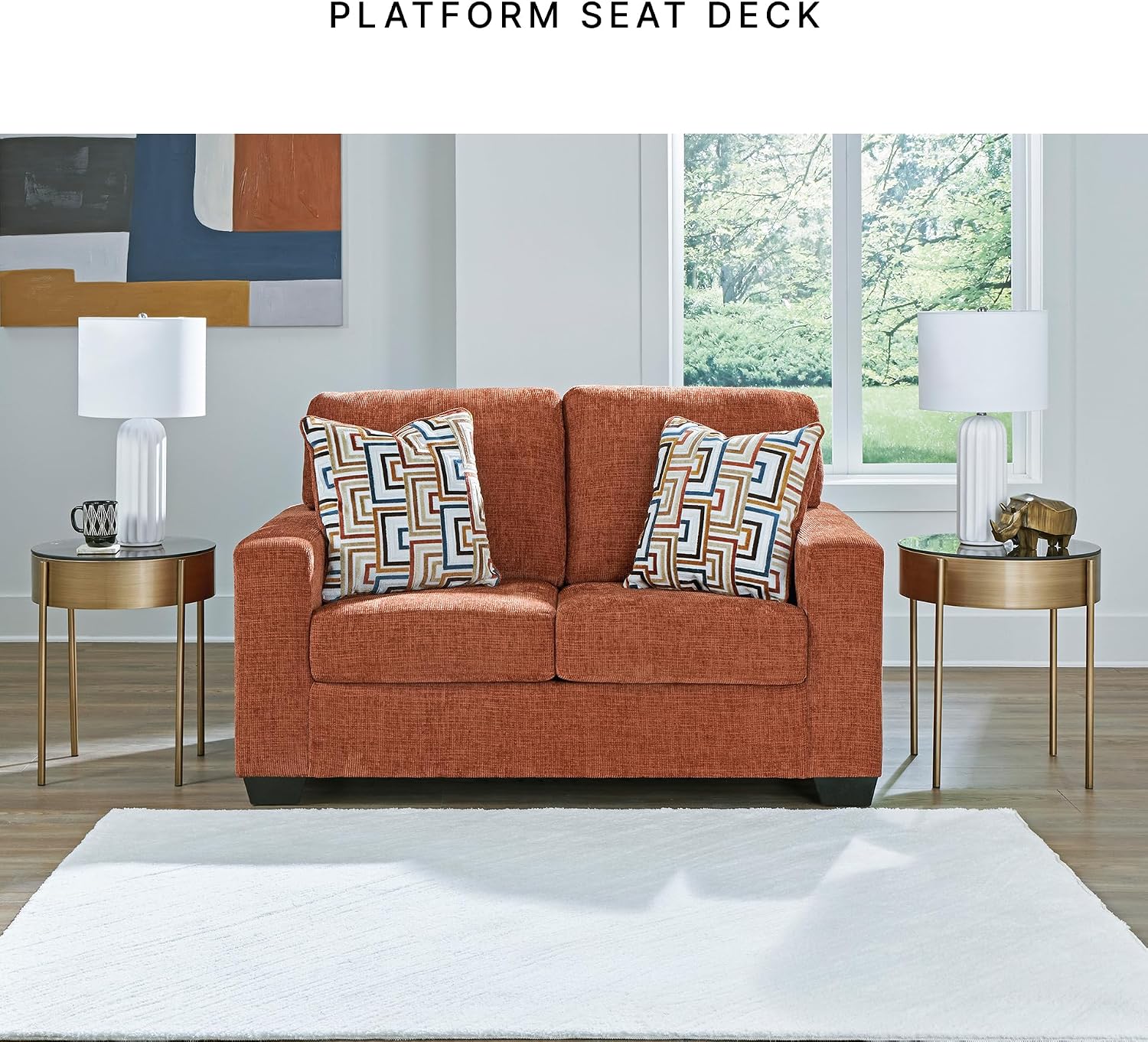 Signature Design by Ashley Aviemore Casual Loveseat with 2 Accent Pillows, Orange