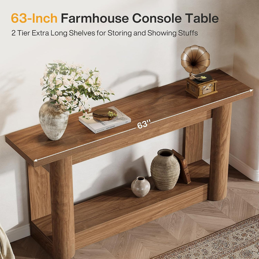 Tribesigns 63' Narrow Console Table, 2-Tier Storage Long Entryway Table, Sofa Foyer Furniture for Living Room, Entrance, Hallway, Rustic Brown