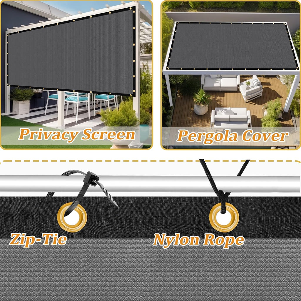 Shade&Beyond Customized Size 8' X 12' Shade Cloth with Grommets, 90% UV Protection Pergola Shade Cover Mesh Tarp Sun Screens for Patio GN07, Light Gray