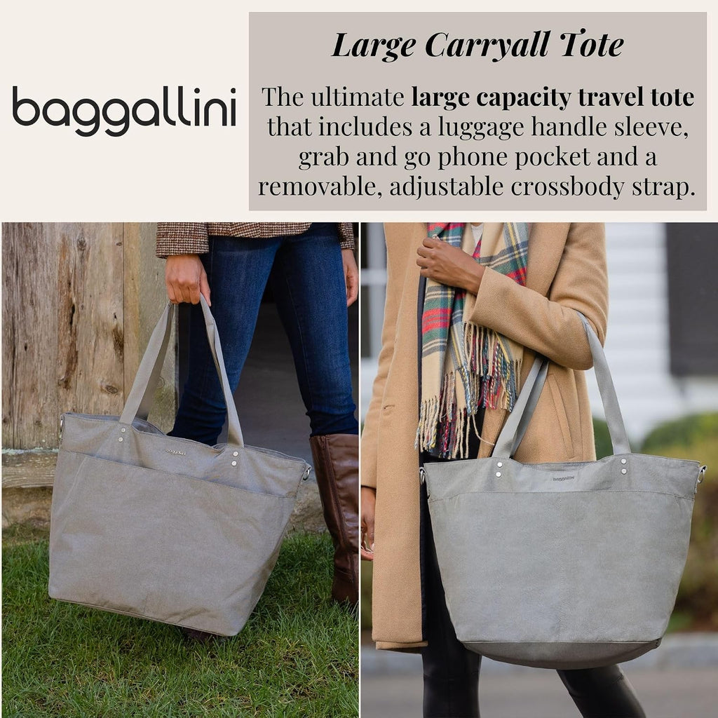 Baggallini Carryall Tote - Lightweight Nylon Zipper Top Weekender Travel Beach Bag w/Luggage Sleeve