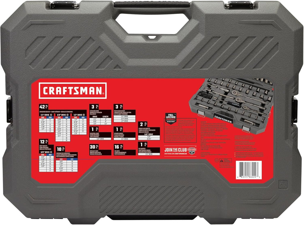 CRAFTSMAN OVERDRIVE 121-Piece Gunmetal Chrome Mechanics Tool Set, Standard SAE/Metric Socket Set, with Hard Case (CMMT99121L)