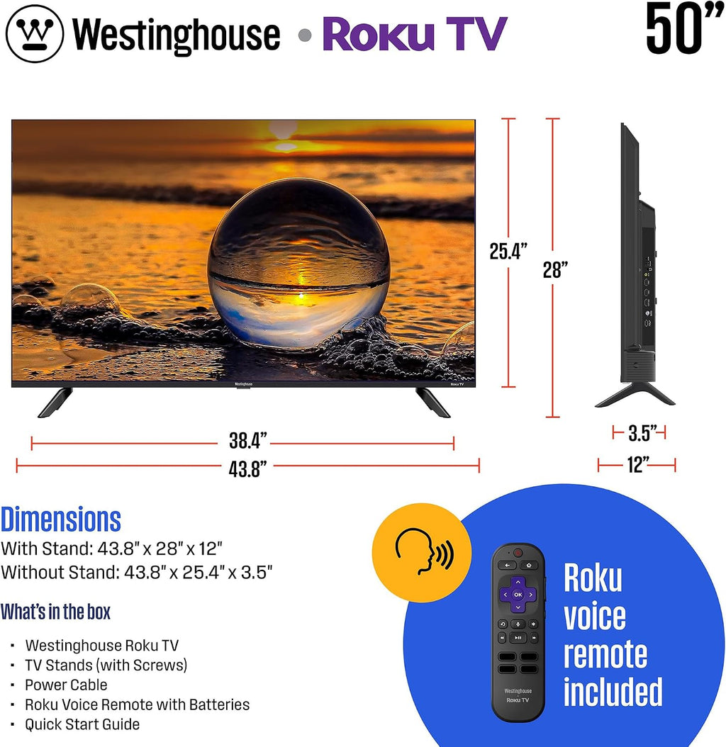 Westinghouse QLED 50 Inch TV and 5.1.2 Soundbar with Subwoofer