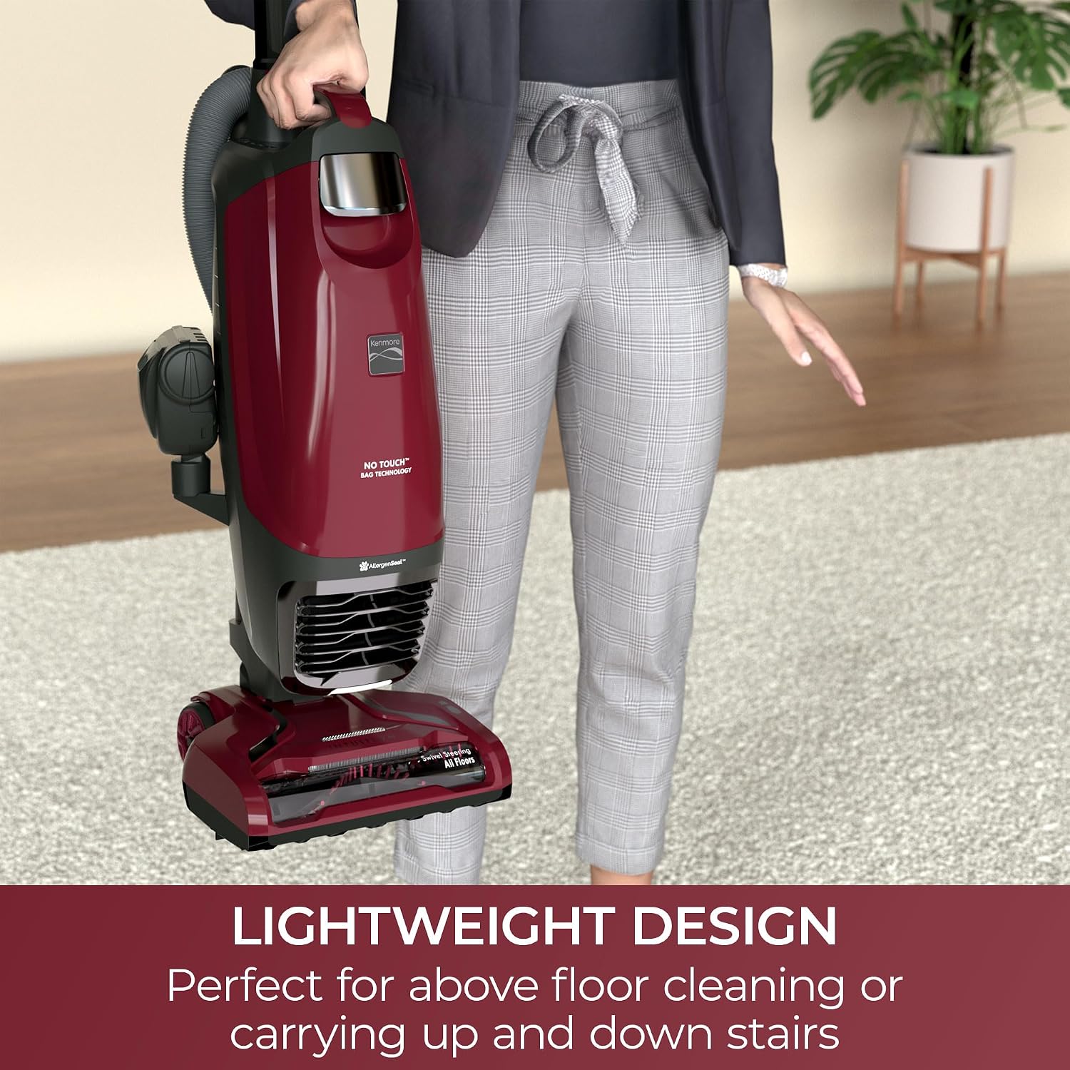 Kenmore BU3040 Intuition Bagged Upright Vacuum Lightweight Cleaner 2-Motor Power Suction with HEPA Filter, 3-in-1 Combination Tool, Handi-Mate for Carpet, Floor, Pet Hair, Red w/No Lift-up