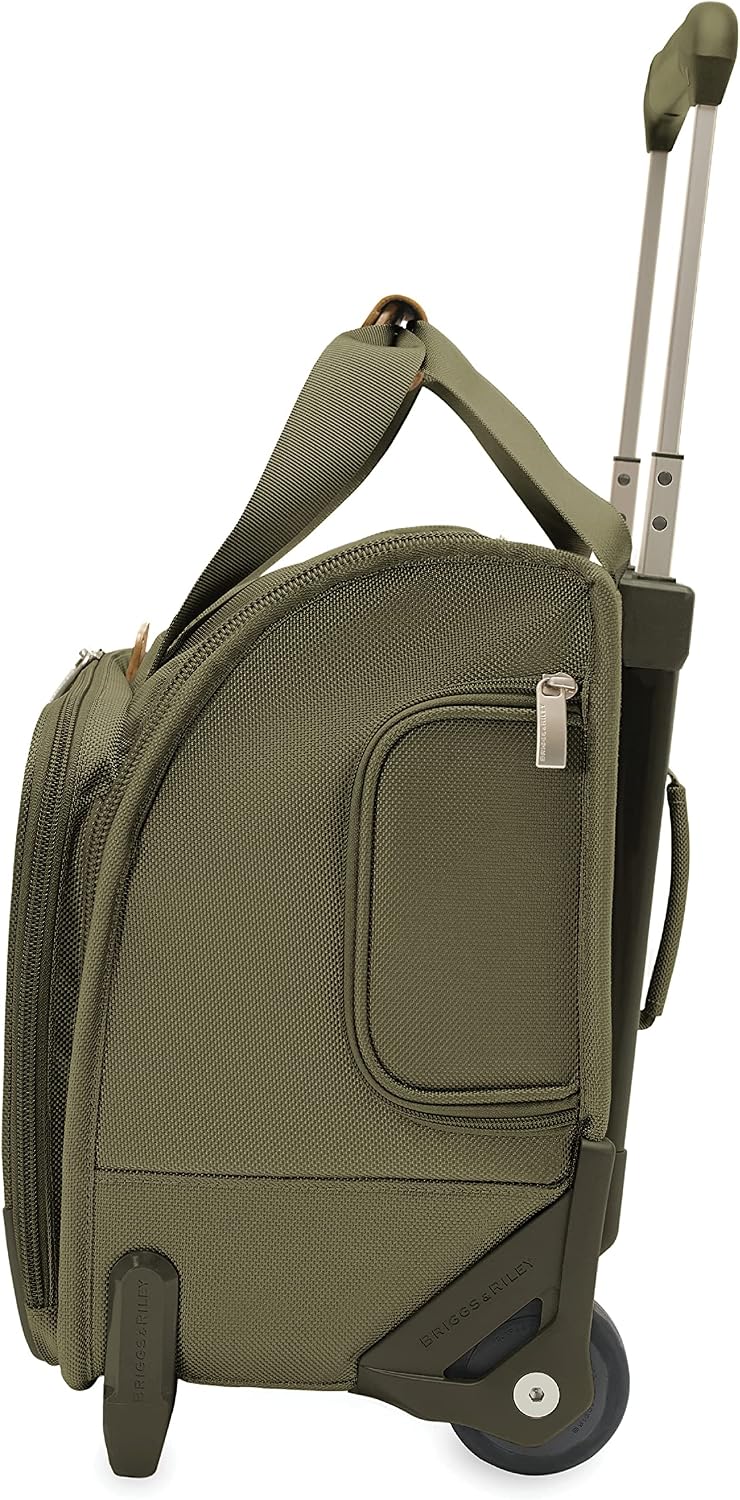 Briggs & Riley 2-Wheel Cabin Bag - Carry On Luggage for Travel, Suitcases with Wheels, Softside Rolling Bag for Men & Women, Interlocking Handle, Self-Repairing Zipper - Baseline Collection, Olive