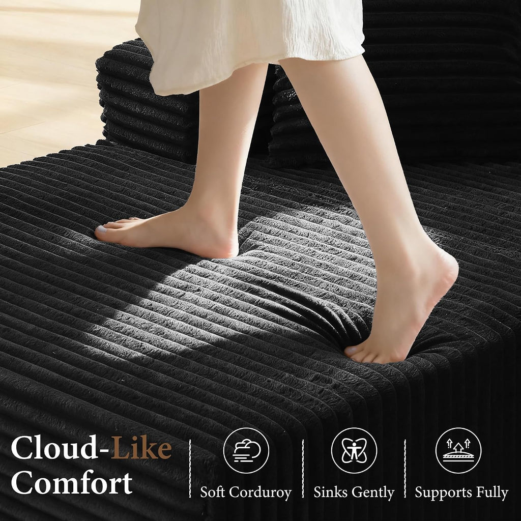 96' Sectional Couches for Living Room Cloud Couch Sofa with L-Shape Upholstered Boneless Couchs Modern Modular Sectional Couch with Chaise (Black, 95' W+Left Facing Chaise+2Seaters)