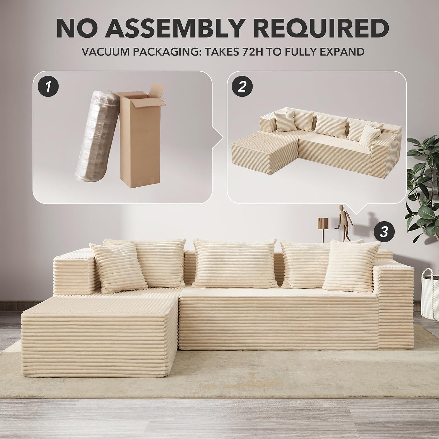 Modular Sectional Sofa Cloud Sectional Couch, 106' Comfy L Shaped Black Couches for Living Room,Oversized Sofa Sleeper with Deep Seat, No Assembly Required