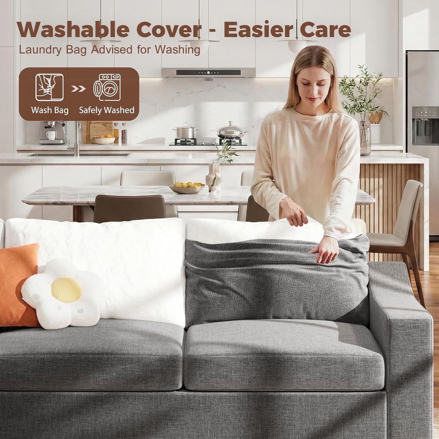 ELUCHANG Convertible Sectional, L-Shaped Couch with Extra Deep Seats, Natural Linen Fabric Comfy Modern Corner Sofa for Living Room, Office, Grey | Easy to assemble, Breathable material, Extra deep seat, Easy to clean, Pet friendly