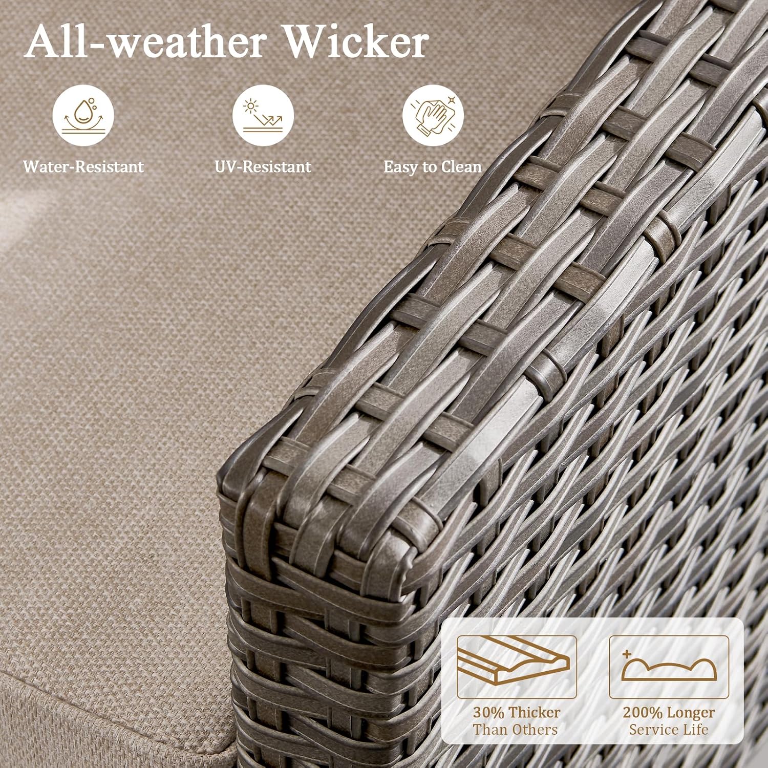 Luxury Patio Furniture Chairs Set - 2 Pieces All Weather Wicker Outdoor Couch and High Back Swivel Rocker Patio Chairs for Deck Yard and Poolside Gray Wicker | Beige Cushions