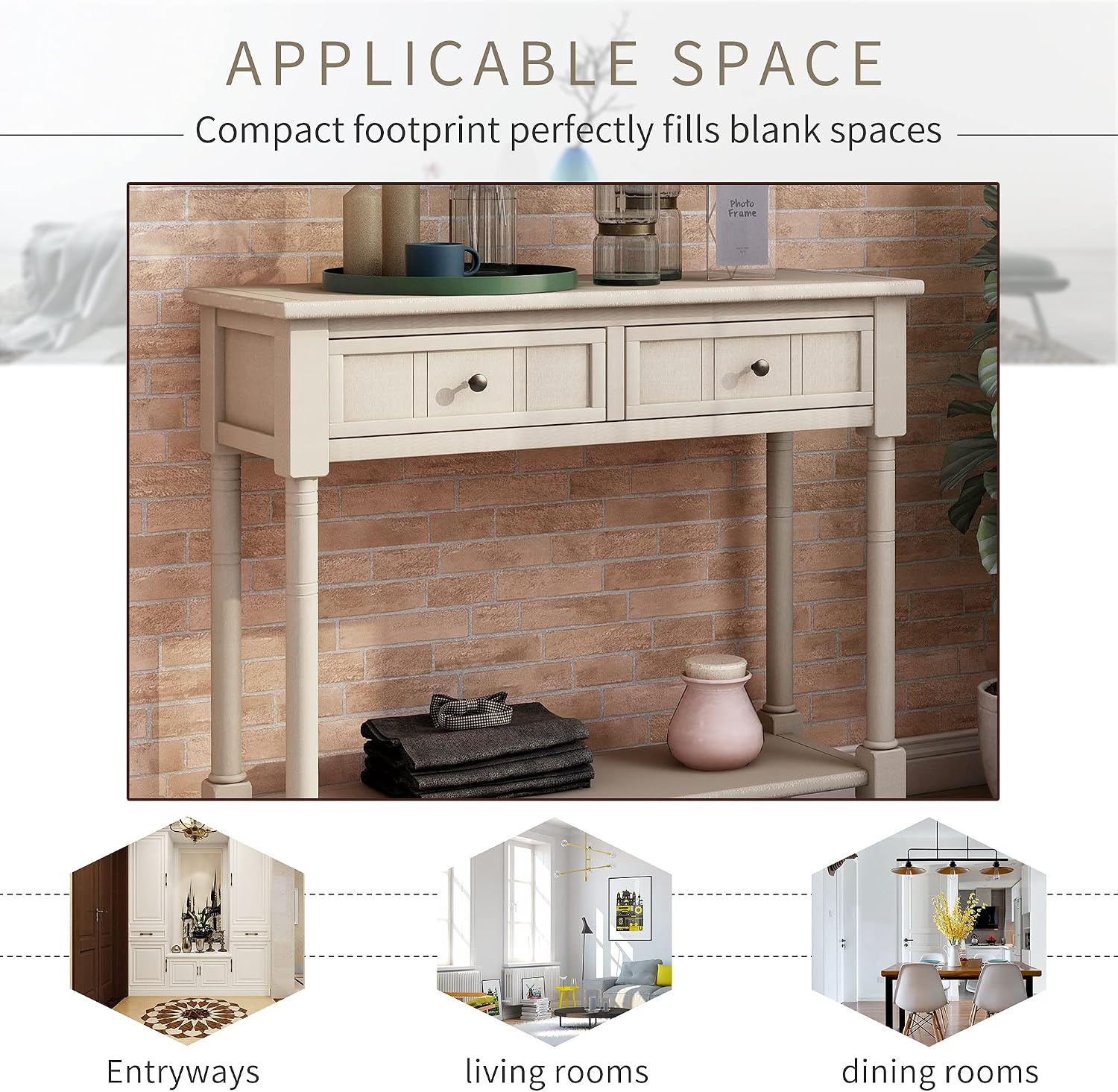 Bellemave Console Table with Drawers, Retro Entryway Table with 2 Drawers and Open Storage Shelf, Narrow Long Sofa Table, Behind Couch Table for Living Room, Foyer and Hallway, Retro Grey