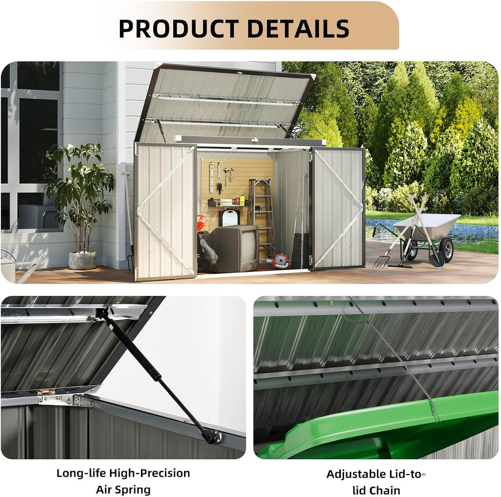 Outdoor Trash Can Storage Shed - Metal Waterproof Outdoor Garbage Can Organizer with Chain Lid, Ideal for Trash Bins, Toys, Garden Tools for Garden/Backyard/Patio