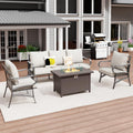 4 Piece Patio Furniture Set with 50000 BTU Propane Fire Pit Table, All Weather Metal Outdoor Conversation Sofa Set with Thick Cushions for Garden, Porch, Lawn, Beige