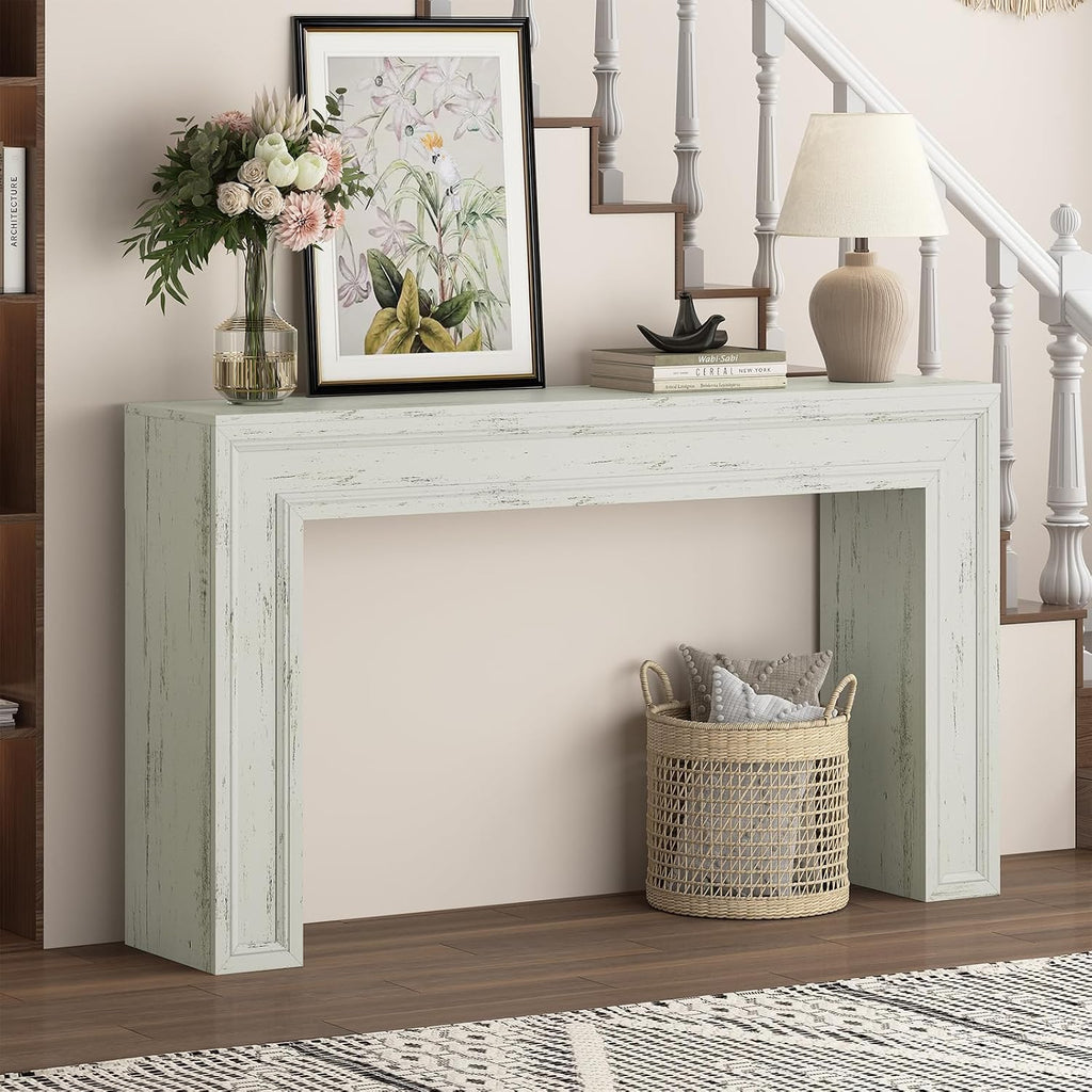 Rresyet 55 Inch Long Console Table, Sofa Table Behind Couch, Entryway Table, Farmhouse Entryway Table for Entrance, Hallway, Living Room (White)