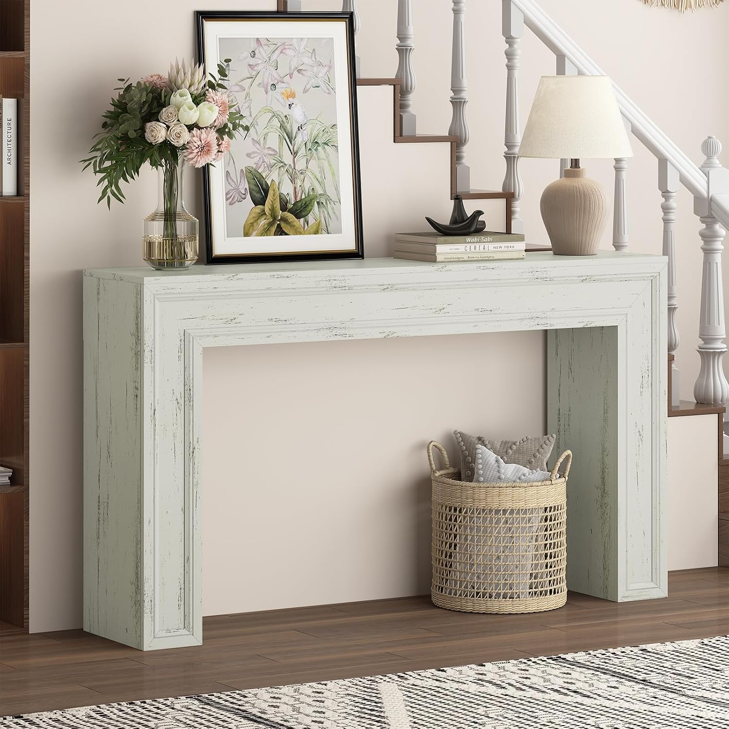 Rresyet 55 Inch Long Console Table, Sofa Table Behind Couch, Entryway Table, Farmhouse Entryway Table for Entrance, Hallway, Living Room (White)