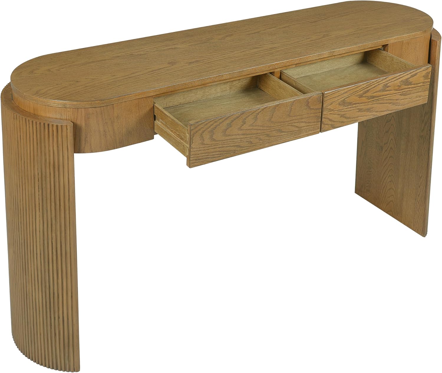 LKTART 55' Sofa Table with Oval Top and 2 Drawers, Entryway Console Table with Fluted Design for Hallway,Foyer,Entry and Living Room (Fully Assembled-Pine Wood)