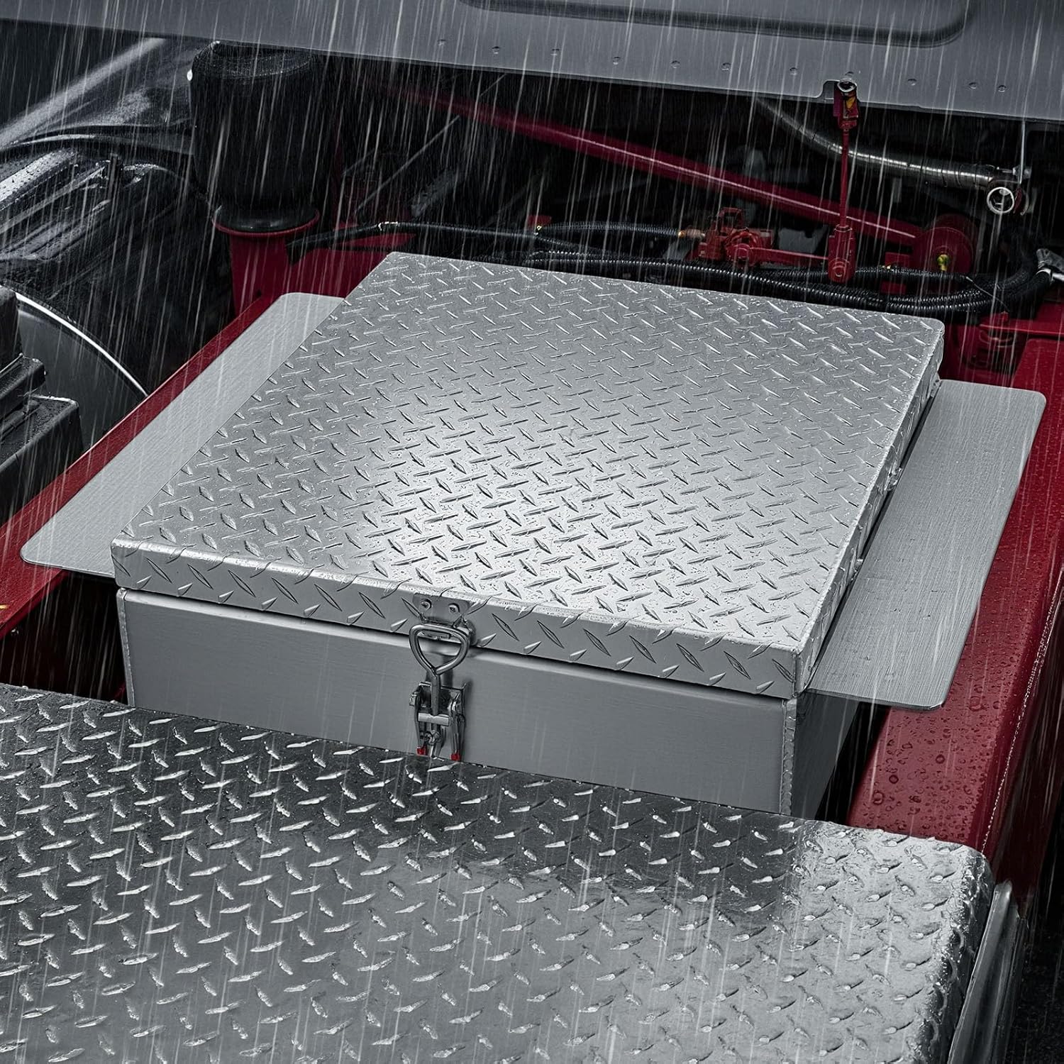 VEVOR Truck Bed Tool Box, Heavy Duty Aluminum Tool Box with Diamond Plate, Storage Toolbox Chest Organizer Supports up to 220 lbs, Ideal for Pickup, Truck Bed, RV, Trailer, 30.3 x 24 x 12.2 in, Silver