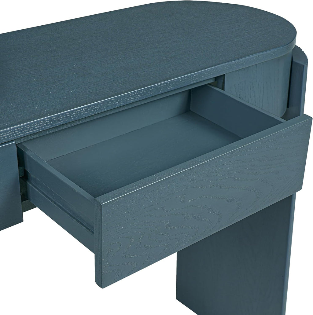 LKTART 55' Sofa Table with Oval Top and 2 Drawers, Entryway Console Table with Fluted Design for Hallway,Foyer,Entry and Living Room (Easy Assembled-Navy)