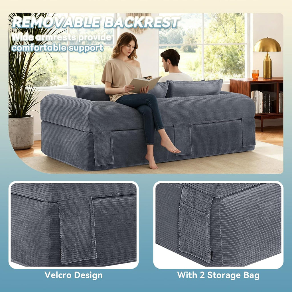 3 Seater Sofa Couch for Living Room (Grey, 38' D + 4 Pillows)