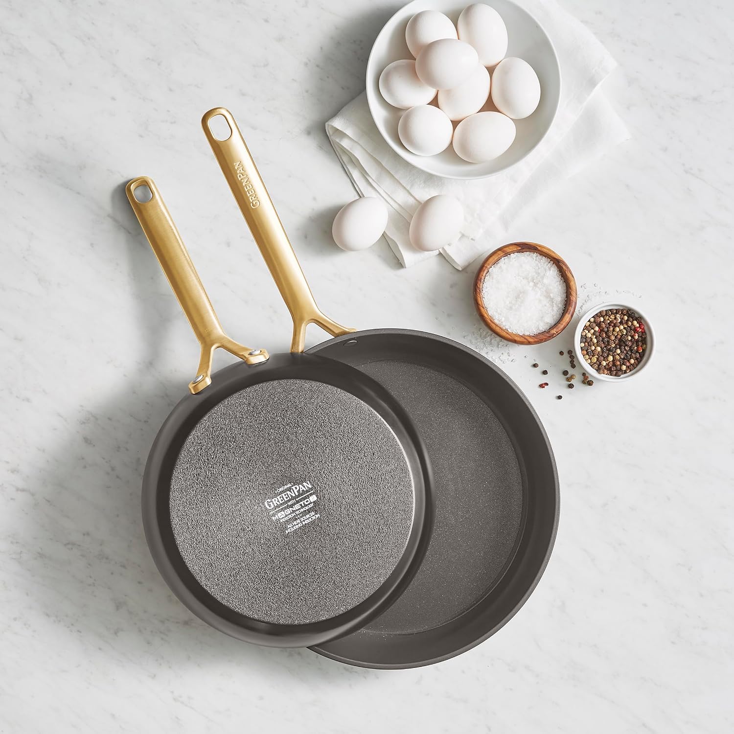 GreenPan 9.5' & 11' Ceramic Nonstick Frying Pan Skillet Set, PFAS-Free, Hard Anodized Cookware, Induction Compatible & All Cooktops, Dishwasher & Oven Safe, GP5 Stay-Flat Surface, Black