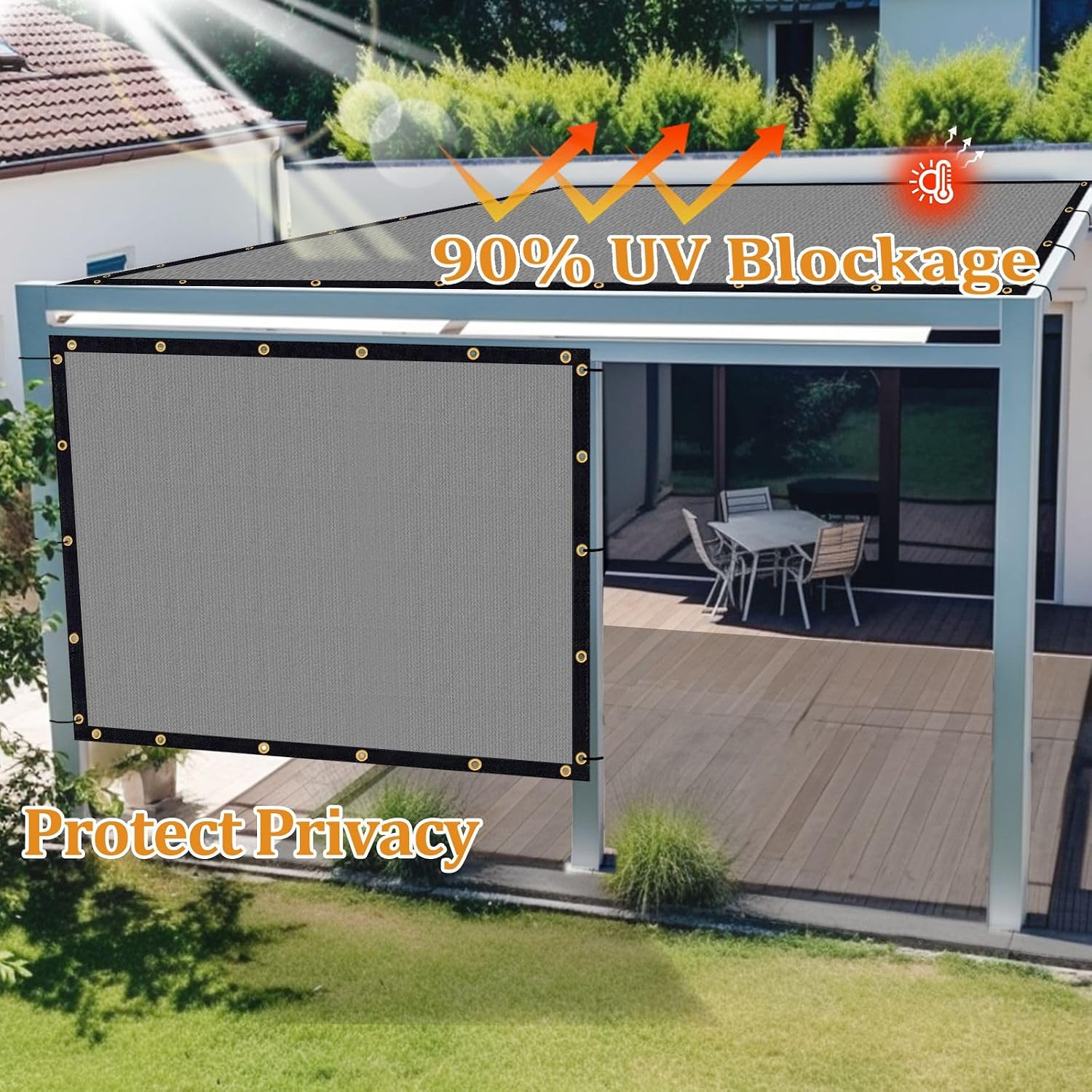 Shade&Beyond Customized Size 8' X 10' Shade Cloth with Grommets, 90% UV Protection Pergola Shade Cover Mesh Tarp Sun Screens for Patio GN06, Light Gray