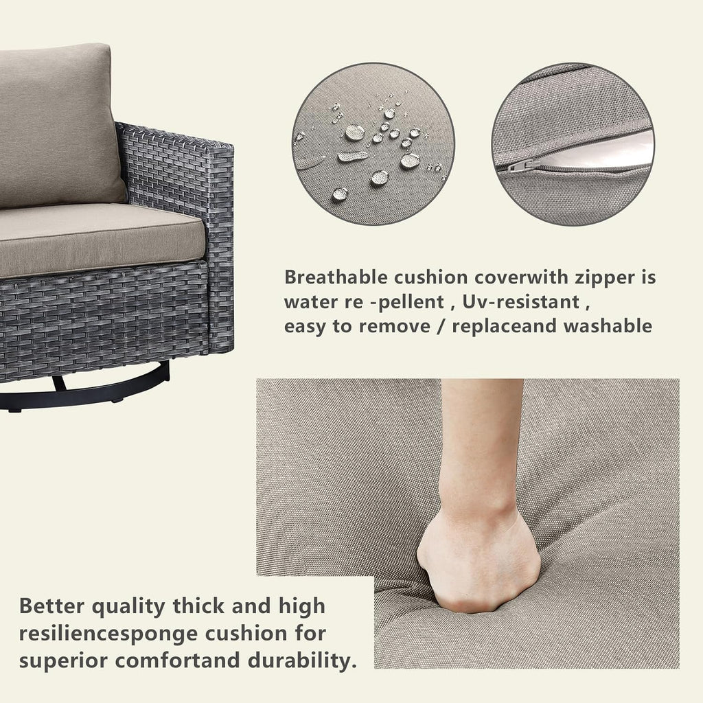 Rilyson Wicker Outdoor Patio Furniture Set - 5 Piece Patio Conversation Set with 2 Swivel Rocker Chairs,2 Rattan Ottoman and 1 Metal Side Table for Outside Porch Deck Backyard Garden(Mixed Grey/Grey)