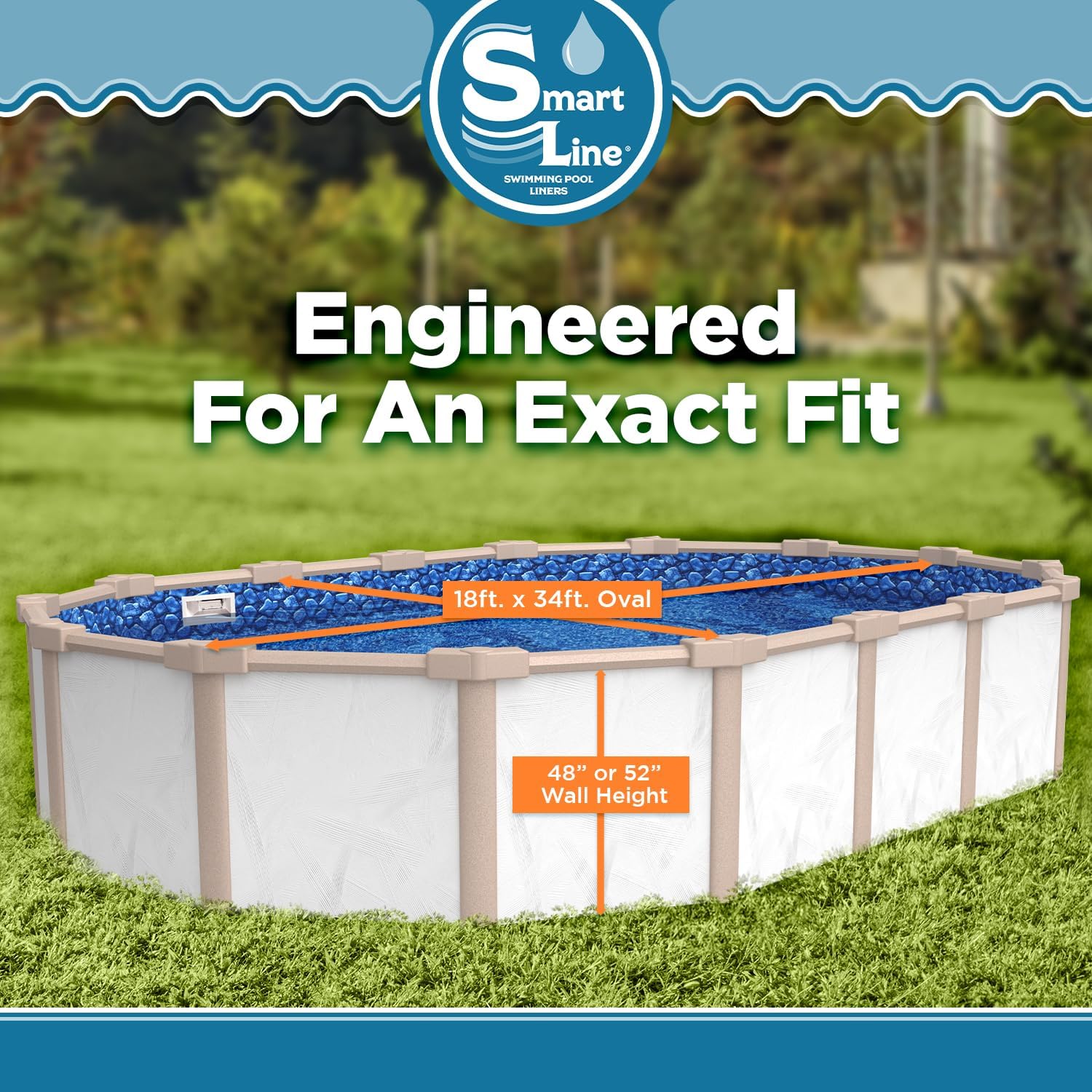 Smartline 18 ft x 34 ft Oval Swimming Pool Liner | Boulder Swirl | Overlap Style | 48-52 Inch Wall Height | 20 Gauge Vinyl | for Steel Sided Above Ground Pools | Gasket Kit Included