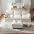 93.31' Inch L-Shaped Couch Sofa with Movable Ottoman, Modular Sectional Sofa with 4 Seats and Pillows for Living Room, Modern Chenille Fabric Large Comfy Cloud Couch DIY Combination (Beige-93inch)