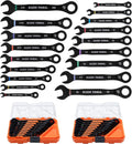 KLEIN TOOLS 69418CG 18-Piece Combination Ratcheting Wrench Set, SAE 1/4 to 3/4-Inch and Metric 6 to 19 mm, 90-Tooth Ratchet, MODbox Compatible, Color-Coded Sizes