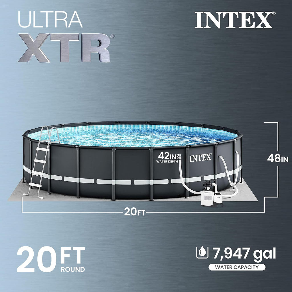 Intex 26333EH Ultra XTR 20ft x 48in Above Ground Swimming Pool Set with Sand Filter Pump, Inflatable Lounge Pool Recliners (2-Pack) and Inflatable Beverage Cooler