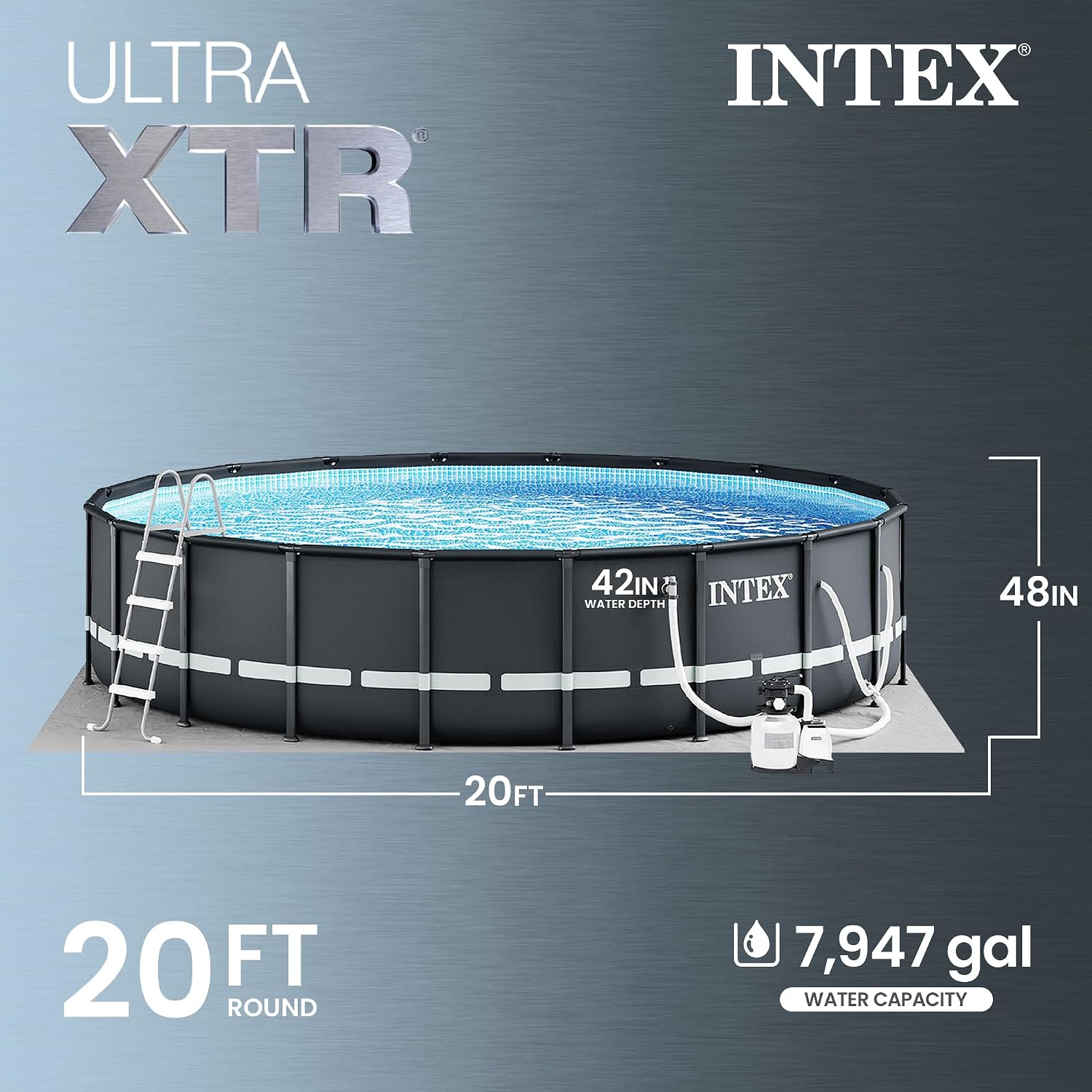 Intex 26333EH Ultra XTR 20ft x 48in Above Ground Swimming Pool Set with Sand Filter Pump, Inflatable Lounge Pool Recliners (2-Pack) and Inflatable Beverage Cooler