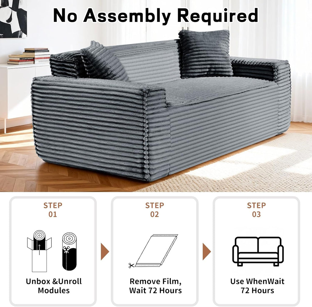 3 Seater Sofa Couch for Living Room (Gray, 38' D + 2 Pillows)