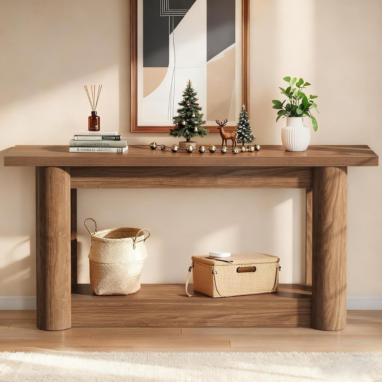 Tribesigns 63' Narrow Console Table, 2-Tier Storage Long Entryway Table, Sofa Foyer Furniture for Living Room, Entrance, Hallway, Rustic Brown