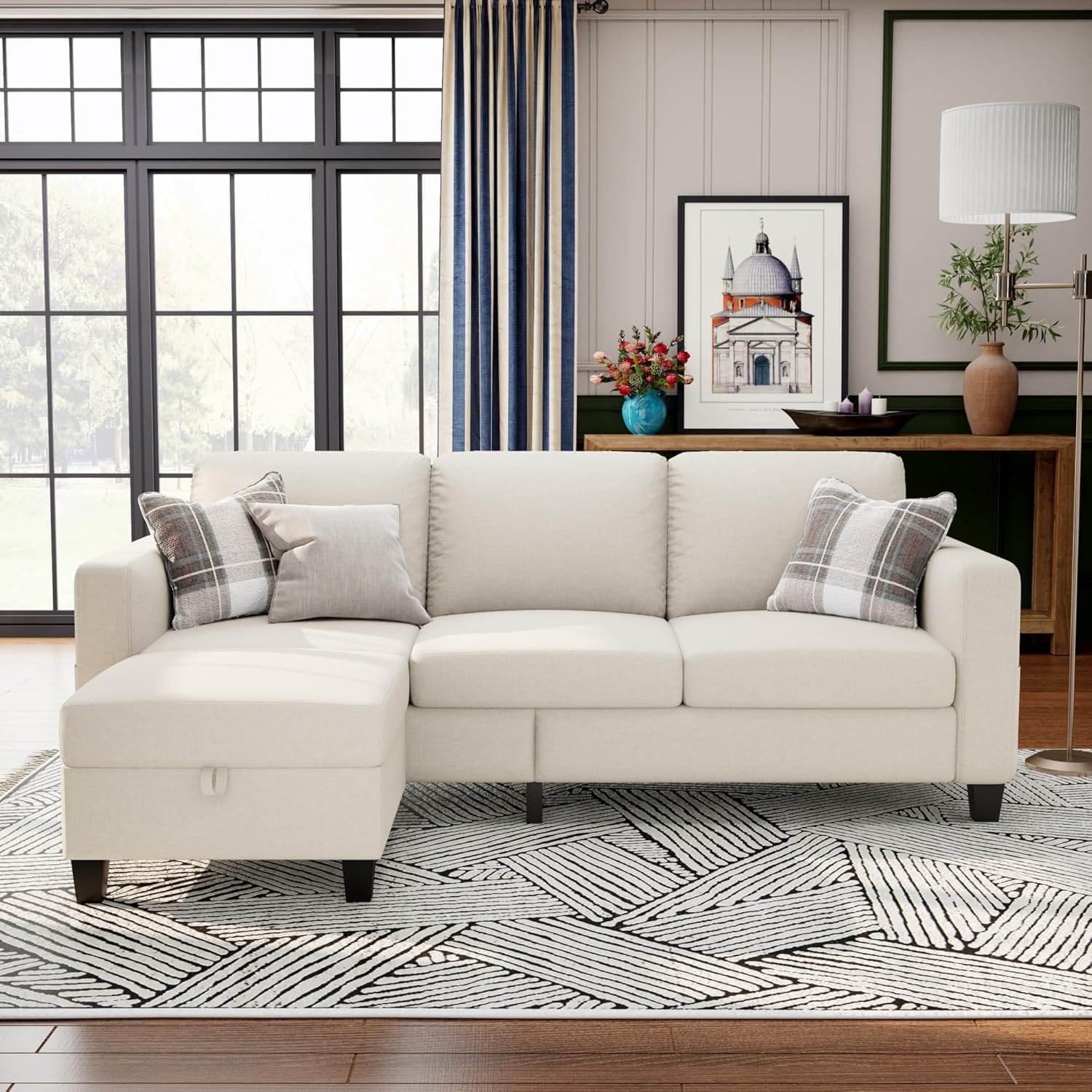 Sectional Sofa Couches for Living Room-78''Convertible Modular Three-Seater L-Shaped Pet-Friendly Couch,Washable Sofa Cover-Bench Storage,Suitable for Small Living Room,Apartment,Office-Beige