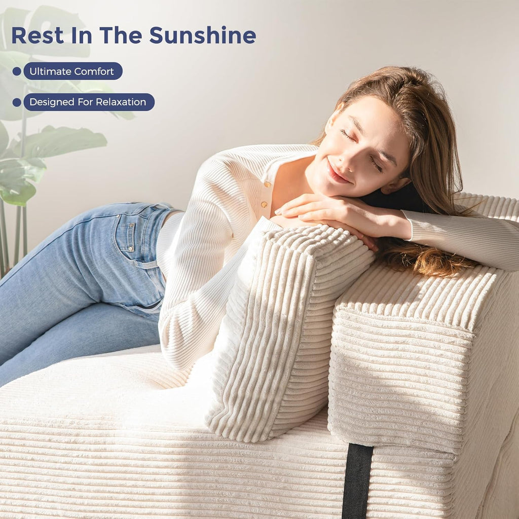 MAXYOYO Folding Sofa Bed, Convertible Sofa Bed with High-Density Support Foam, Portable 4 in 1 Fold Out Chair to Floor Lounger, Versatile Floor Couch for Living Room Bedroom, Beige