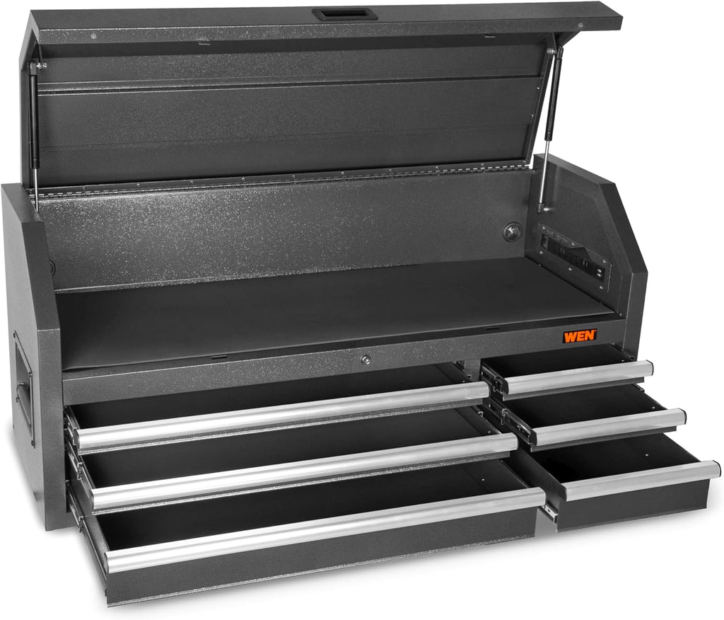WEN 52-Inch Premium Tool Chest with Heavy Duty 21-Gauge Powder-Coated Steel Construction and Onboard Charging Station (GG531T)